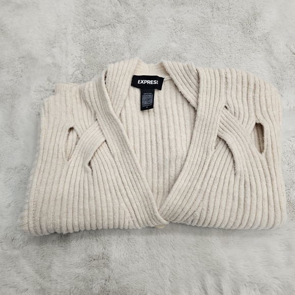 Express Women's Cream Ribbed Button-Up Cardigan - Picture 13 of 13